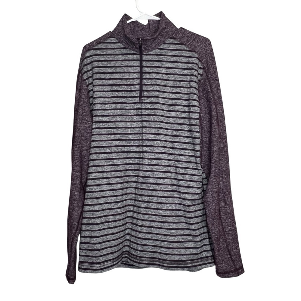 Lululemon Mens Gray Purple Striped 1/4 Zip Surge Warm Pullover Gym Size L